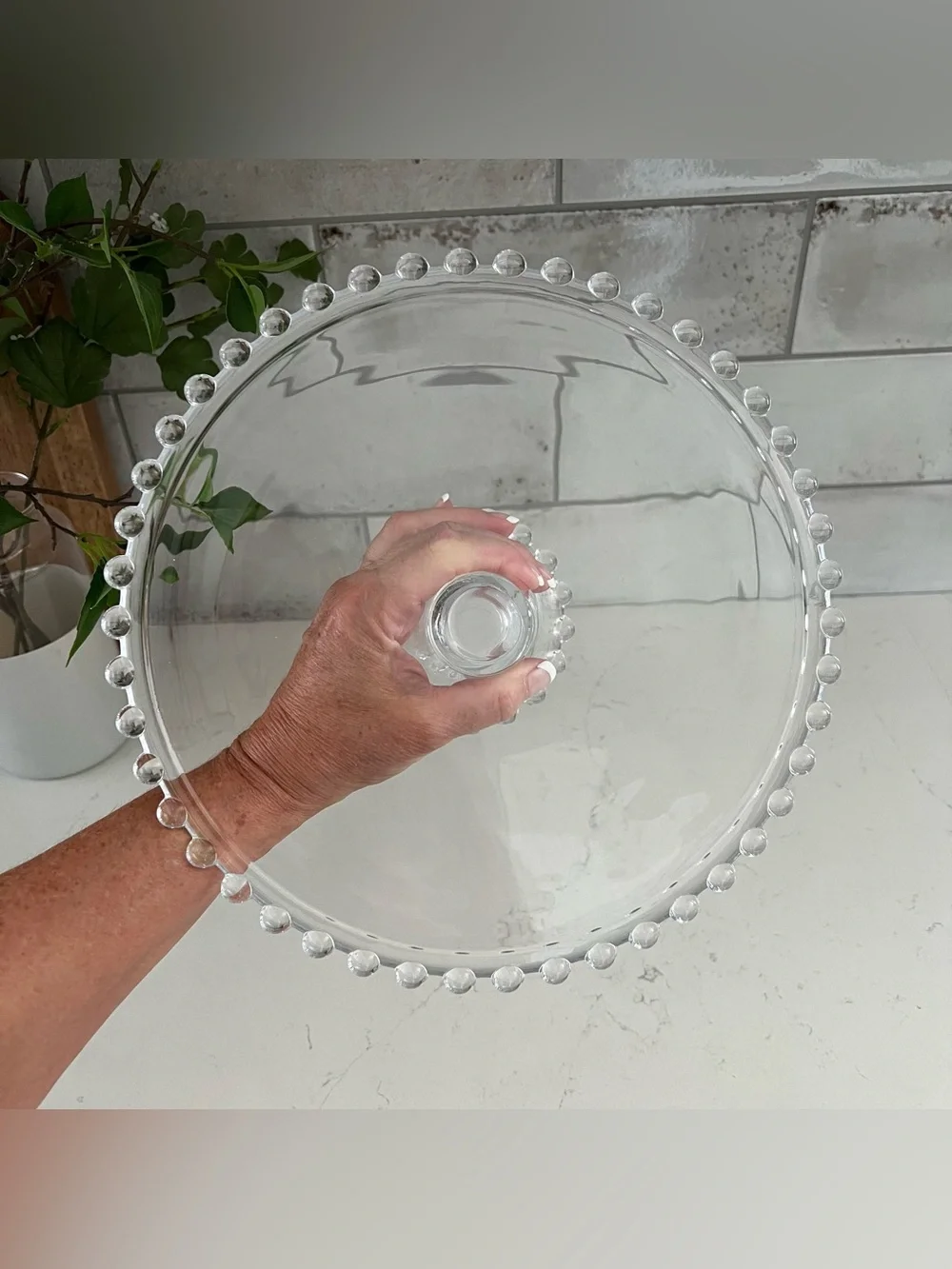 CANDLEWICK Style Clear Glass Beaded Cake Stand